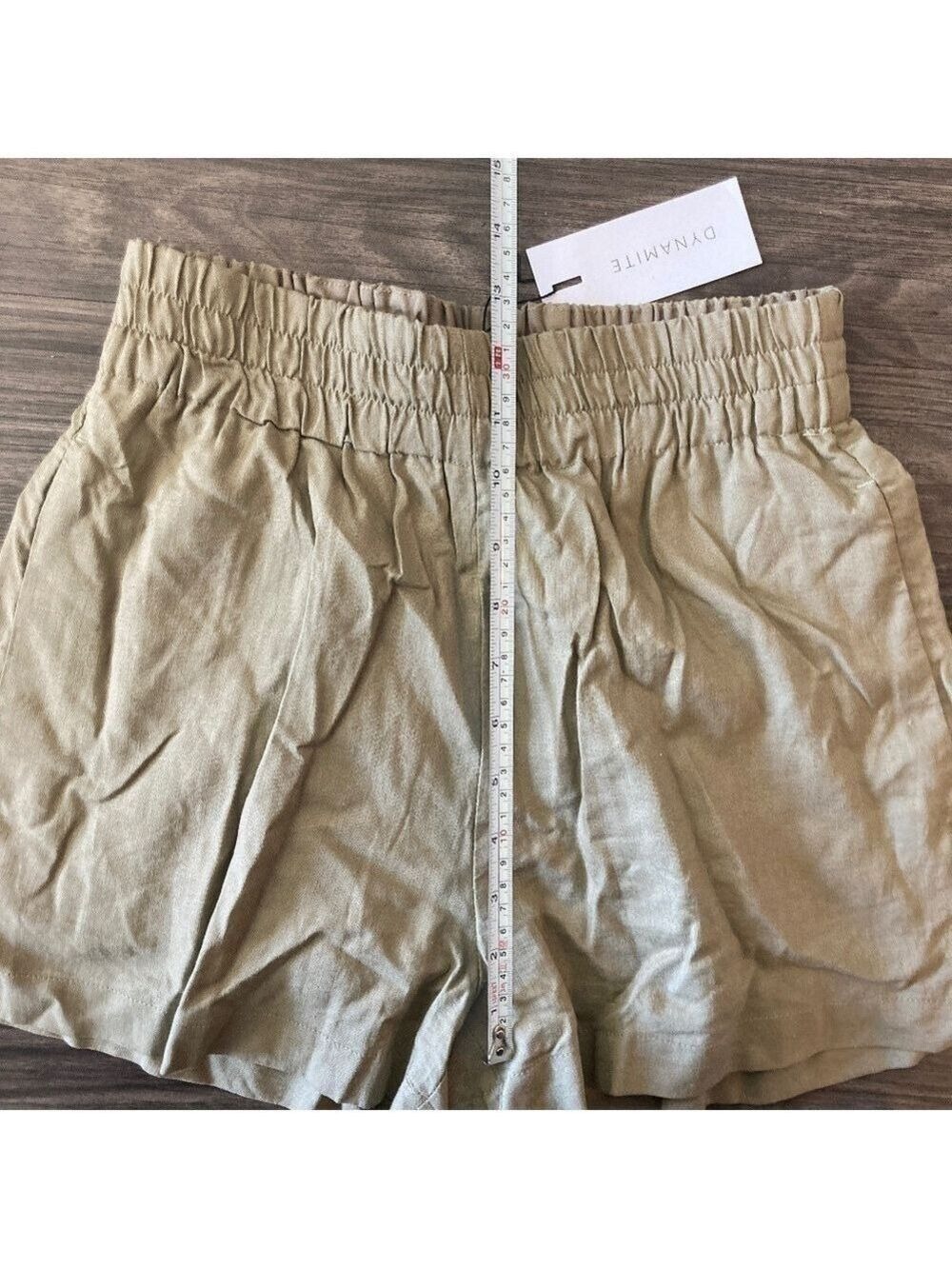 NEW Dynamite Jerri Pull On Linen Shorts High Waisted in Covert Green - Picture 6 of 10